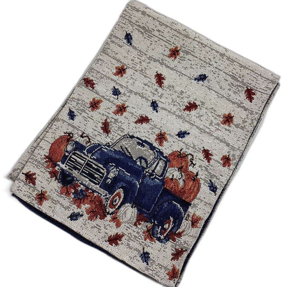 Perfect Harvest Fall Blue Truck Tapestry Table Runner 12.25 x 67